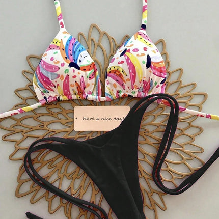Micro Bikini 2026 Women's Sexy Brazilian Halter String Biquini Push Up Print Female Beachwear