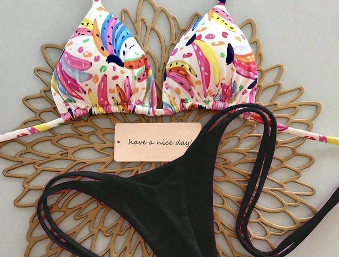 Micro Bikini 2026 Women's Sexy Brazilian Halter String Biquini Push Up Print Female Beachwear