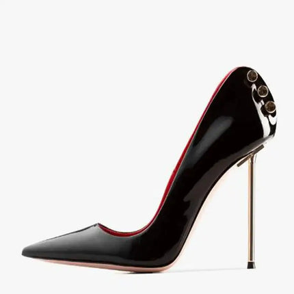 Décolleté a spillo con borchie in metallo in pelle verniciata nera sexy Décolleté da donna con punta a punta e tacco alto, scarpe da sera con tacco alto platinumshop