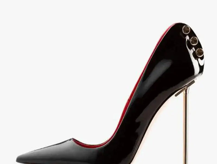 Décolleté a spillo con borchie in metallo in pelle verniciata nera sexy Décolleté da donna con punta a punta e tacco alto, scarpe da sera con tacco alto platinumshop