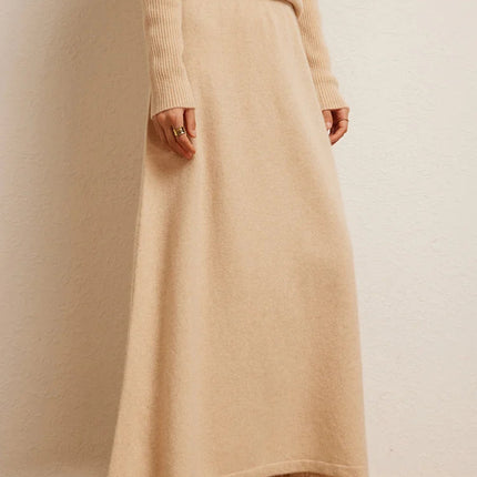 Korean Long Skirt Women's Wave Skirt 100% Cashmere Straight Skirt Knit Autumn Winter Skirt Warm Elegant Casual Knee Length Dress PlatiNum