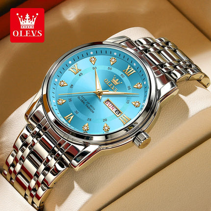 OLEVS 5513 Orologio da uomo Orologio luminoso impermeabile al quarzo originale di marca di moda per uomo Scatola per orologio con doppio calendario in acciaio inossidabile platinumshop