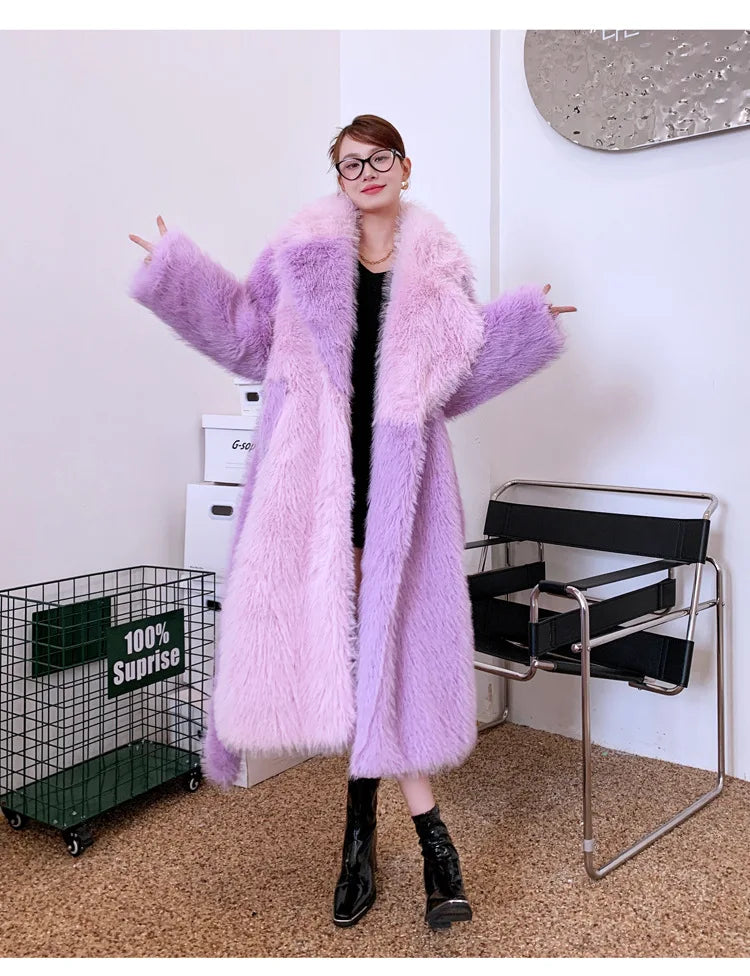 ZADORIN New Spliced Oversize Belted Long Faux Fur Coat Woman Winter Clothes Furry Jacket Fur Faux Coat New in Coats & Jackets