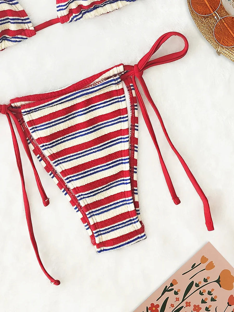 Costume da bagno due pezzi sexy push-up da donna 2026, micro bikini a righe, set mare trendy