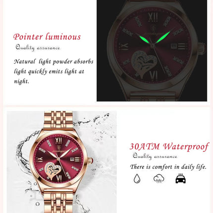 POEDAGAR Orologi di lusso da donna Orologio da donna impermeabile con data luminosa in acciaio inossidabile Orologio da polso da donna al quarzo alla moda elegante platinumshop