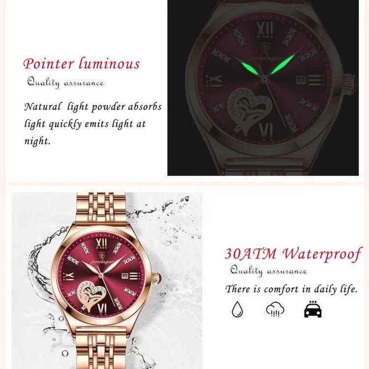POEDAGAR Orologi di lusso da donna Orologio da donna impermeabile con data luminosa in acciaio inossidabile Orologio da polso da donna al quarzo alla moda elegante platinumshop