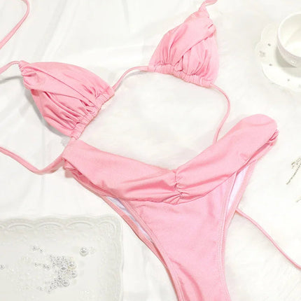 Costume da bagno bikini con pieghe sexy Micro bikini solido Costume da bagno donna Triangolo femminile Costume da bagno da spiaggia platinumshop
