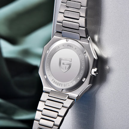 PAGANI DESIGN 37MM Orologio al Quarzo di Alta Gamma, Quadrato, Semplice ed Elegante, con Cristallo Zaffiro, Cassa in Acciaio Inossidabile, Regalo per Uomo