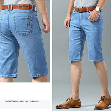 Pantaloncini di jeans da uomo estivi Nuovo stile Ricamo sottile Business Casual Jeans corti dritti Abbigliamento di marca maschile azzurro cielo