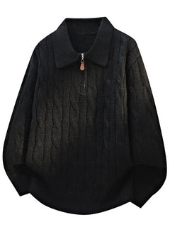 Men's  Knit Sweater Pullover Solid Color Long Sleeve Lapel zipper-Up Fall Winter Loose Warm Casual top