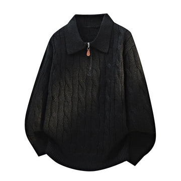 Men's  Knit Sweater Pullover Solid Color Long Sleeve Lapel zipper-Up Fall Winter Loose Warm Casual top
