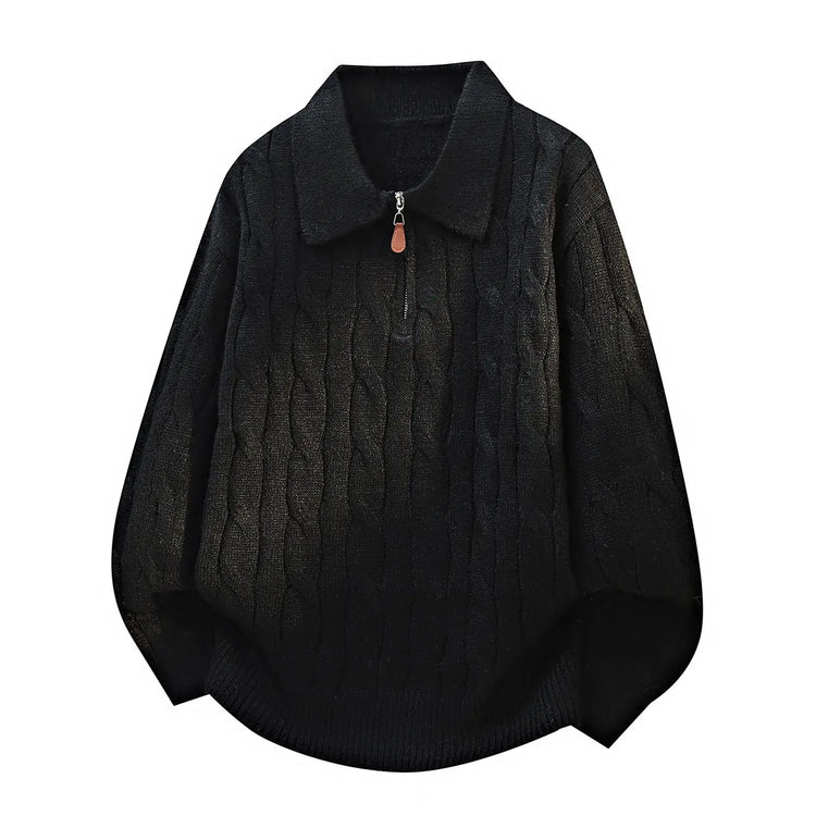 Men's  Knit Sweater Pullover Solid Color Long Sleeve Lapel zipper-Up Fall Winter Loose Warm Casual top