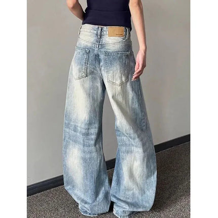 Jeans Vintage da Donna, Stile Americano Retrò, Gamba Larga Y2k, Vita Alta, Blu Chiaro, Pantaloni da Cowboy