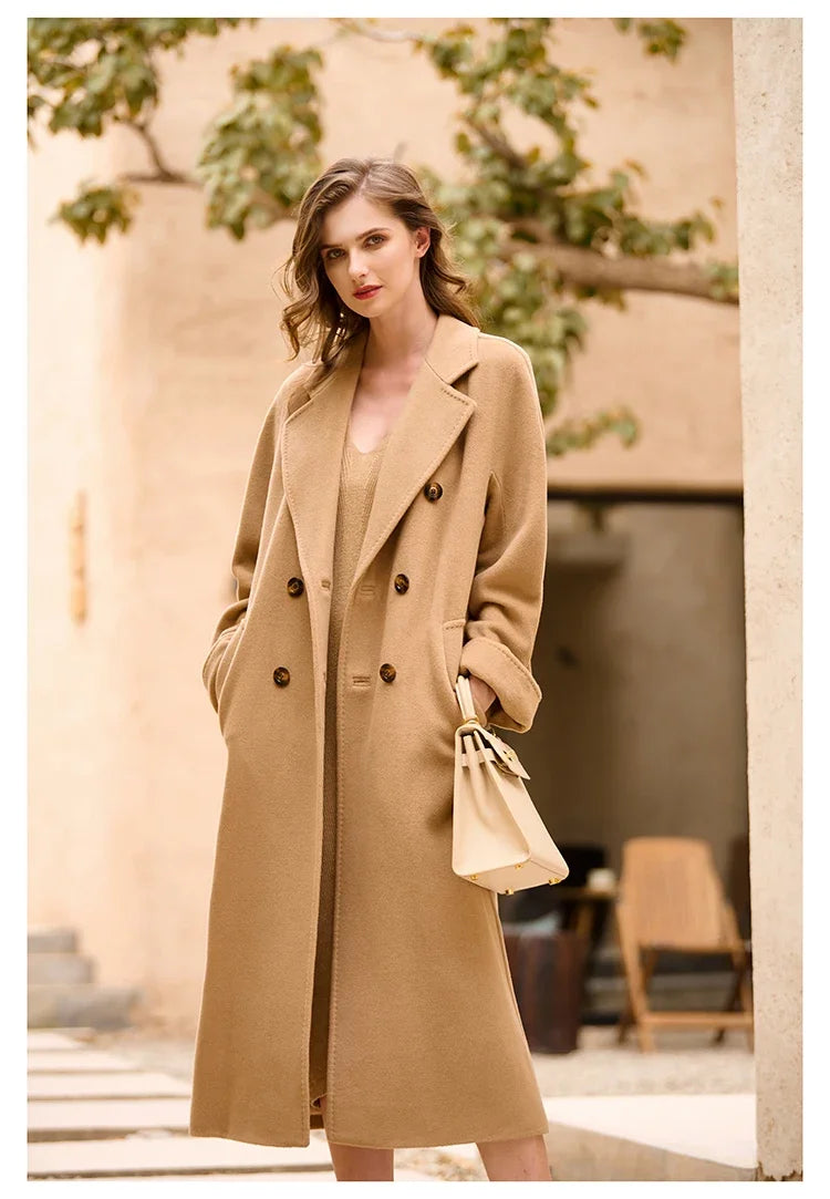 DUTRIEUX Women's Coat Double-sided 10% Cashmere 90% Wool Women's Long Coat Jacket, 2025 Winter New Long Cashmere Coat Women