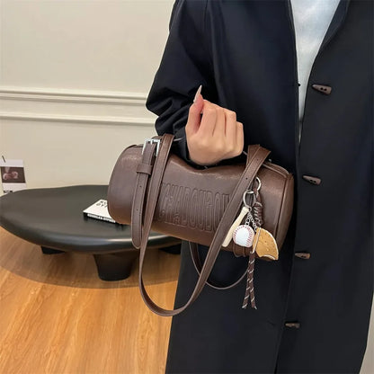 2025 Cylinder Pillow Bag for Women Multifunctional Shoulder Crossbody Bag with Pendant Winter Luxury Designer Handbag
