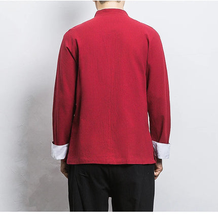 Camicie a maniche lunghe da uomo Ricamo tradizionale in cotone e lino Casual Tang Suit Cardigan da uomo Camicette Kung Fu retrò stile cinese da uomo
