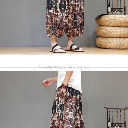 Pantaloncini da uomo estivi Pantaloni larghi casual comodi in cotone Pantaloni tradizionali al polpaccio retrò Pantaloncini traspiranti da uomo Streetwear