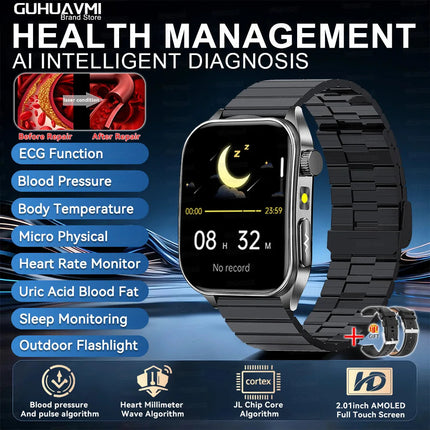 2026 Nuovo 650nm Terapia Laser Grassi nel sangue Acido urico Pressione sanguigna Smart Watch ECG + PPG Preciso Monitor di salute Smartwatch per gli uomini platinumshop