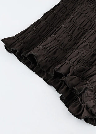 Pigiama da donna HiLoc in raso sexy, completo due pezzi con top corto e pantaloncini a vita elasticizzata con arricciatura, tinta unita, per casa.