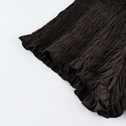 Pigiama da donna HiLoc in raso sexy, completo due pezzi con top corto e pantaloncini a vita elasticizzata con arricciatura, tinta unita, per casa.