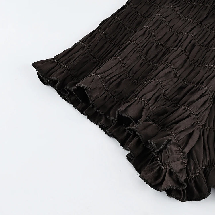 Pigiama da donna HiLoc in raso sexy, completo due pezzi con top corto e pantaloncini a vita elasticizzata con arricciatura, tinta unita, per casa.