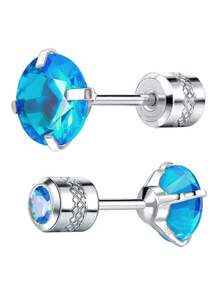 1 paio di orecchini a bottone con zirconi cubici in titanio puro con retro piatto 5A, adatti per donne e uomini, regalo di gioielli per orecchie sensibili platinumshop