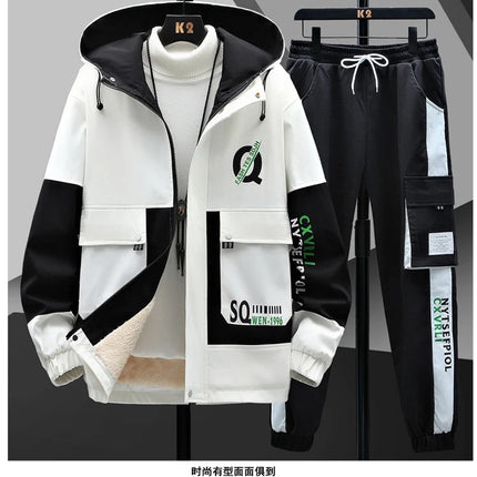 Winter Outfits Men Thick Warm Tracksuit Set Men Fashion Clothing SportswearJacket Pants 2 Piece Fleece Lined Sets