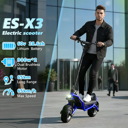 SUNNIGOO X3 Potente Monopattino Elettrico 1800W Motore ad Alta Potenza 60V 28.6Ah Batteria Grande Capacità Doppia Modalità di Guida Velocità Massima 65KM/H Veicolo per Pendolari a Lungo Raggio Pneumatici Fuoristrada da 11