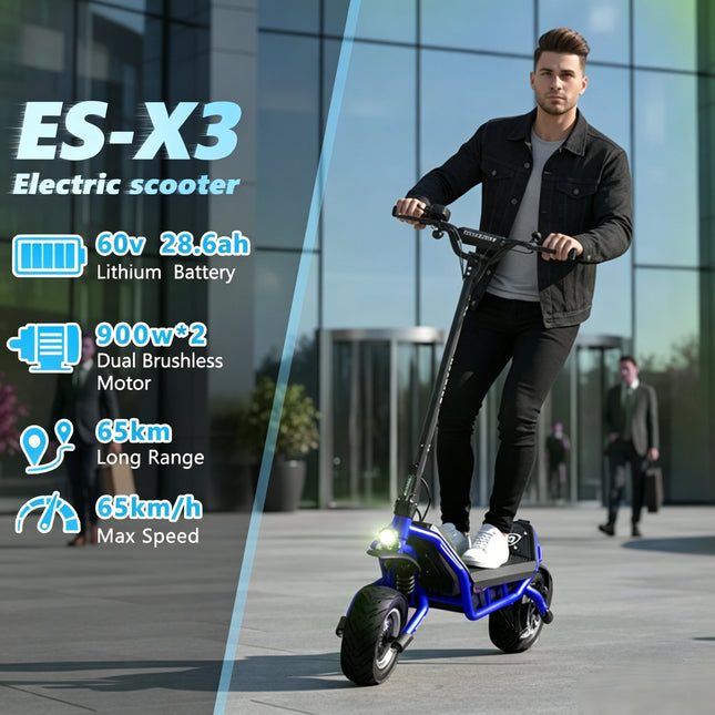 SUNNIGOO X3 Potente Monopattino Elettrico 1800W Motore ad Alta Potenza 60V 28.6Ah Batteria Grande Capacità Doppia Modalità di Guida Velocità Massima 65KM/H Veicolo per Pendolari a Lungo Raggio Pneumatici Fuoristrada da 11