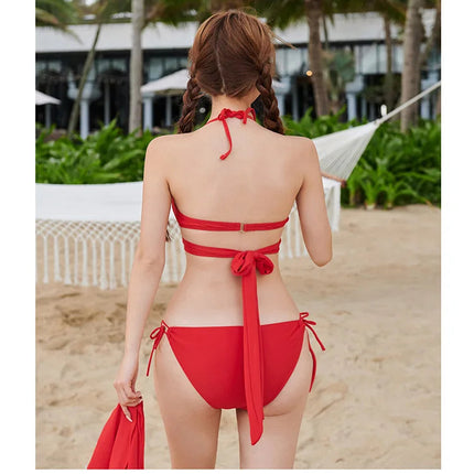 Nuovo Bikini Minimalista e alla Moda in Tre Pezzi con Top a Fascia e Slip Separato per Donna, Ideale per Vacanze e Sorgenti Termali PlatiNum