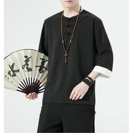 Camicie estive Uomo Stile cinese Kung Fu Tai Chi Camicette casual traspiranti tinta unita Uomo Cardigan tradizionale retrò Tang Suit