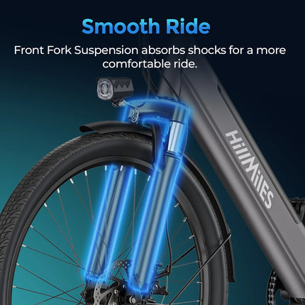 HillMiles MileCity 1 Bicicletta Elettrica Step-Through da 26 Pollici, E-Bike con Autonomia di 120km, Motore da 250W, Batteria 36V 13Ah, Velocità Massima 25km/h, Cambio a 7 Velocità, Freni a Disco, Bicicletta Elettrica Urban