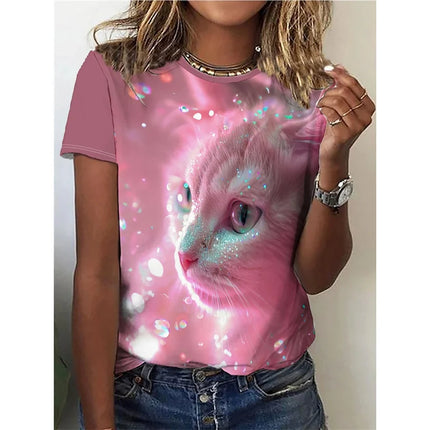 Funny Cat Model T-Shirt for Women Cute Animal 3D Printed Short Sleeve Summer Oversized T-shirt O-Neck Top Tees Streetwear