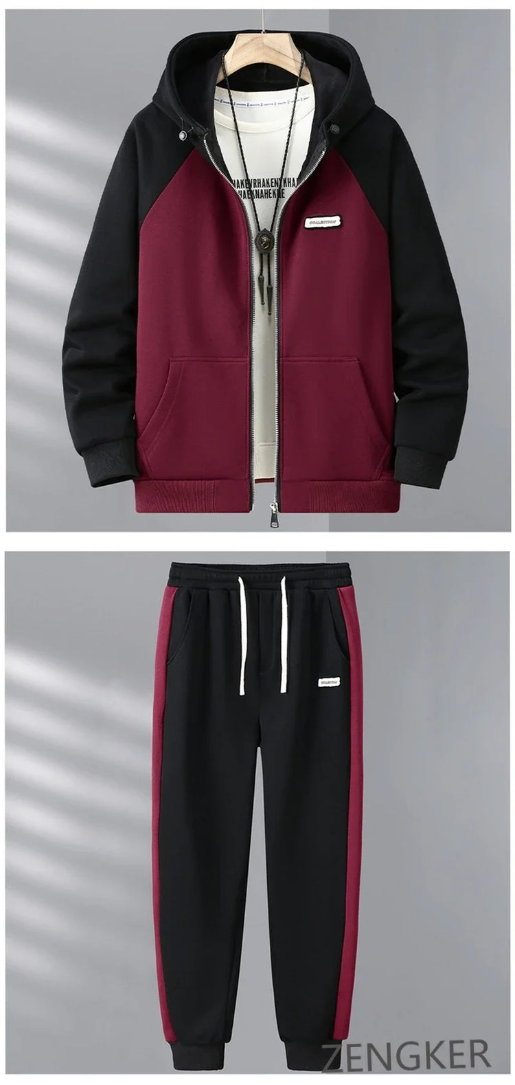 Big size thick hoodie set for men autumn winter casual plus size cardigan jacket hooded two-piece set 170kg 11xl suits for men