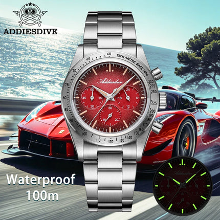 ADDIESDIVE Chronograph Watch For Men 10Bar Waterproof 316L Stainless Steel 0S20 C3 Vintage Luminous Luxury  Quartz Watch AD2552