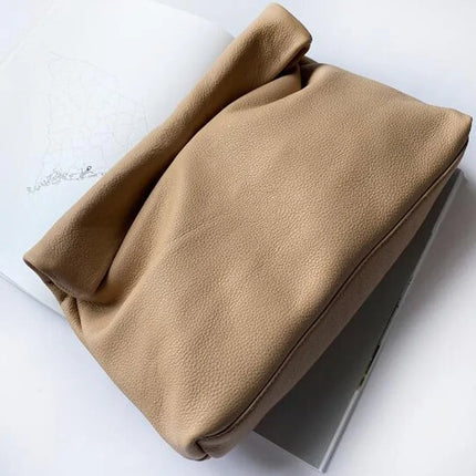 Personality roll-edge leather bag  lazy casual leather soft bag  Phone Women High Quality holding red large bag luxury designer PlatiNum