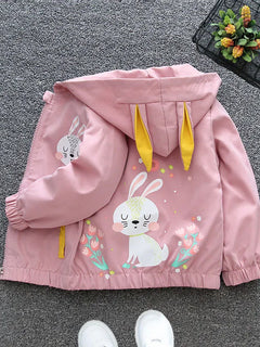 Cute Rabbit Baby Girls Jacket Spring Autumn Cartoon Fashion Windproof Outerwear Hooded Zipper Girls Coat 1-6 Years Kids Clothes