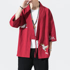 Camicie gru ricamate stile cinese retrò cotone lino Tang vestito Cardigan Mens tradizionale Kung Fu Tai Chi Casual Top camicette