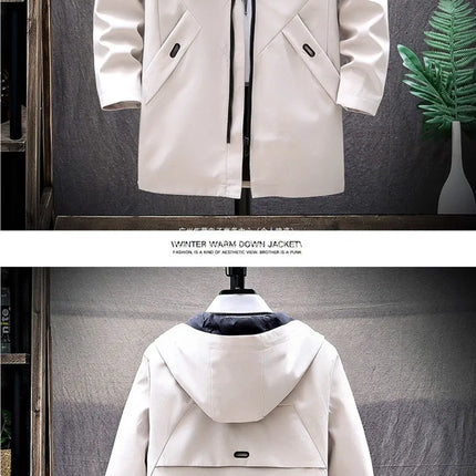 Thickened Fleece Lined Men's Casual Jacket Coat Autumn Winter Outerwear Fashionable Youth Style Zipper Closure Short Length