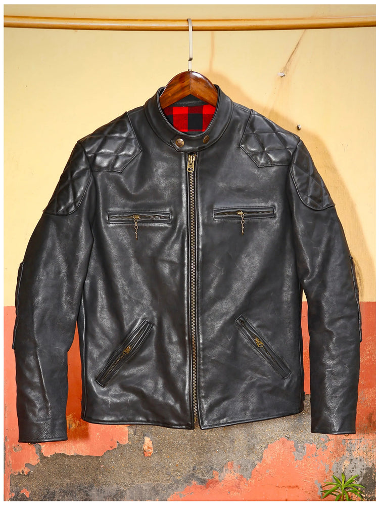 Genuine Leather Jacket Men Black Biker Coat Warm Windproof Snap Collar Zip Pockets Vintage Motorcycle Jacket Autumn Winter