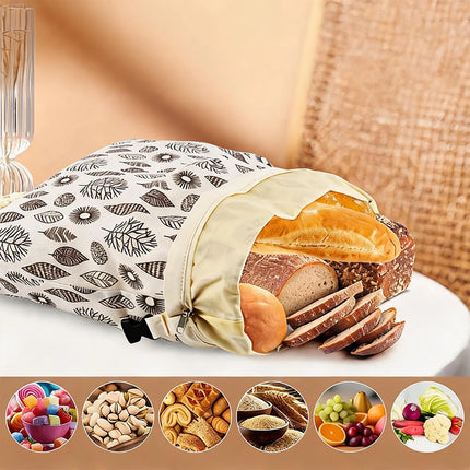 Borsa per Pane in Cotone Riutilizzabile con Chiusura a Fibbia, 2 Pezzi, 43x33cm, Tessuto Traspirante per Cucina e Viaggi
