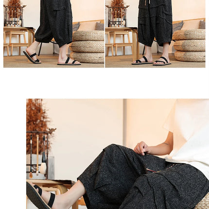 Pantaloni lanterna estivi da uomo stile giapponese Kimono pantaloni casual Samurai Harajuku pantaloncini da uomo larghi Yukata pantaloni a gamba larga taglie forti 5XL