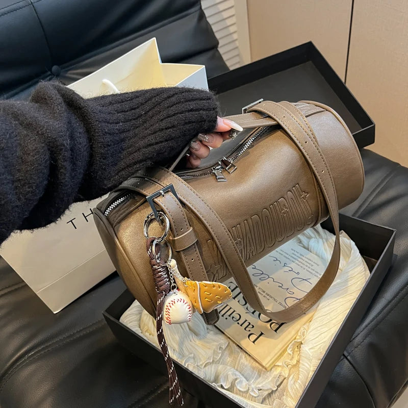 2025 Cylinder Pillow Bag for Women Multifunctional Shoulder Crossbody Bag with Pendant Winter Luxury Designer Handbag