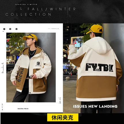 Fashion 2026 Spring Autumn Men's Hooded Casual Jacket Outdoor Windproof Loose Technical Coat Youth Streetwear Top Parka Clothing