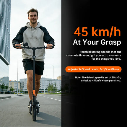 Monopattino Elettrico Pieghevole Fynzo S11, Velocità Massima 45km/h, 1100W 48V/15.6Ah, Doppia Sospensione, Autonomia 60km, Pneumatici Tubeless da 10'', Potenza di Picco 1100W, NFC