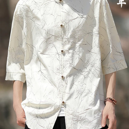 Camicia stile cinese da uomo lamina d'oro elegante vestibilità ampia camicie a maniche lunghe ispirate all'annata camicette sottili estive casual abbigliamento da uomo