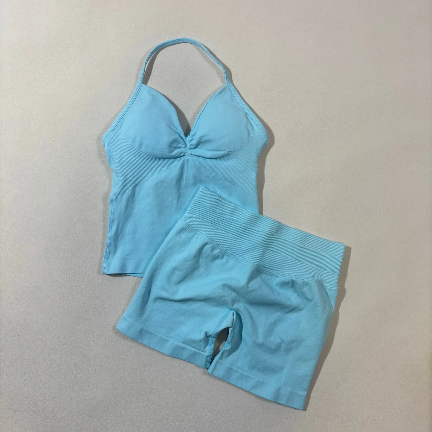 Yoga 2pcs Impact Gym Set Women Backless Tank Tops High Waist Scrunch Seamless Shorts Fitness Clothes Activewear Workout Sets