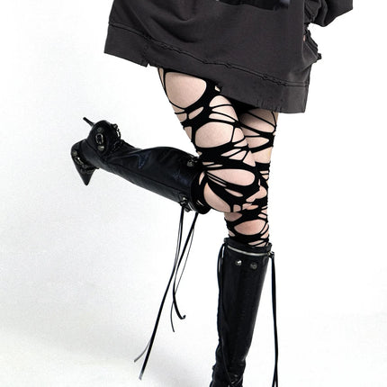 Calza traforata sexy da donna Halloween gotico nero punk cinturino strappato Y2k collant sfilacciato calze intimo festa collant