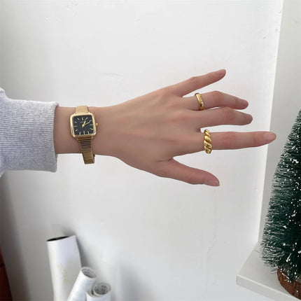 Orologio al quarzo semplice di marca per donna Orologi da donna regalo di lusso retrò Orologi da polso con cinturino in acciaio inossidabile regolabile con quadrante piccolo platinumshop
