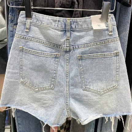Nuovi Shorts in Denim da Donna con Bordi Grezzi, Modello Ampio a Trapezio, Strappati, a Vita Alta, Hot Pants - platinumshop